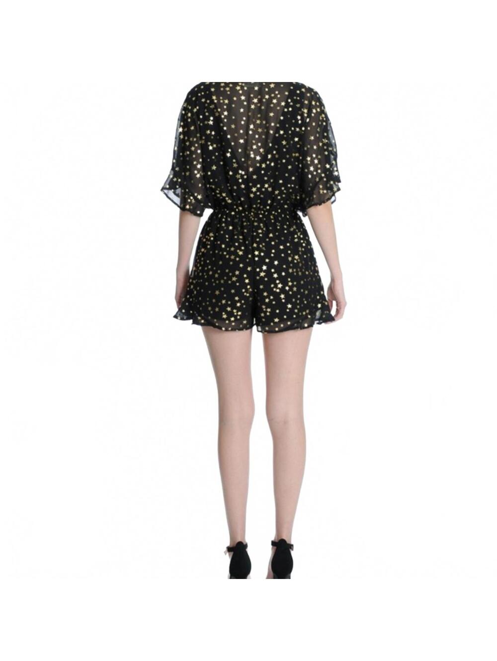 Gianni Bini Whimsigoth Gold Star Sheer Ruffle Romper Small - Picture 3 of 5